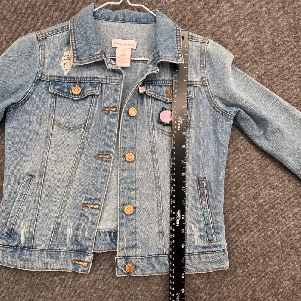 Tommy Bahama Kids 10 Denim Jacket Medium Wash Floral Rhinestone Distressed Blue